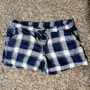 Allen Allen Blue Plaid Shorts Linen Medium